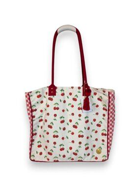 Papyrus Cherry And Gingham Canvas Tote Bag with Red Tassel X Large NWT